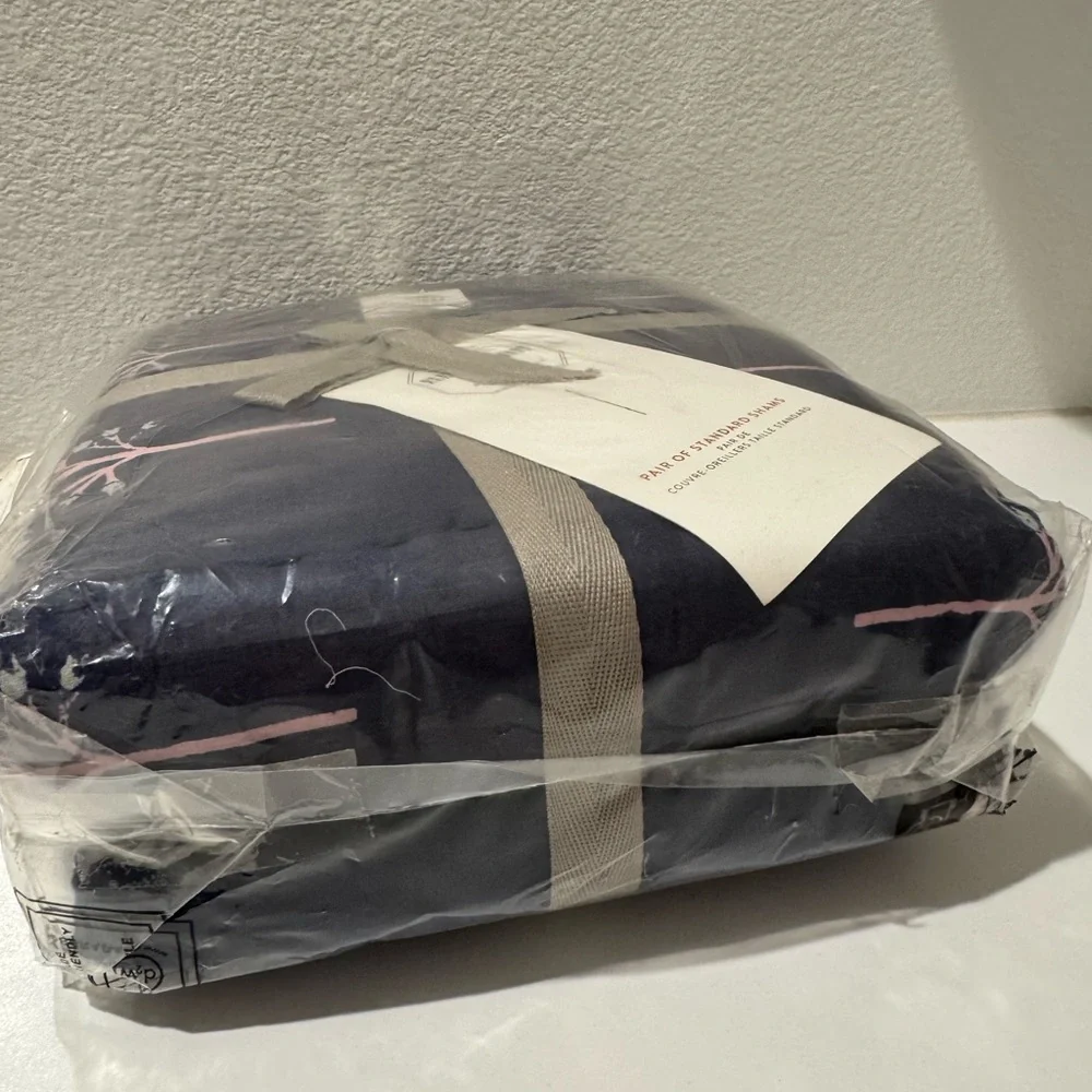Anthropologie Dark Blue and Light Pink Botanical Quilted Pillowcases